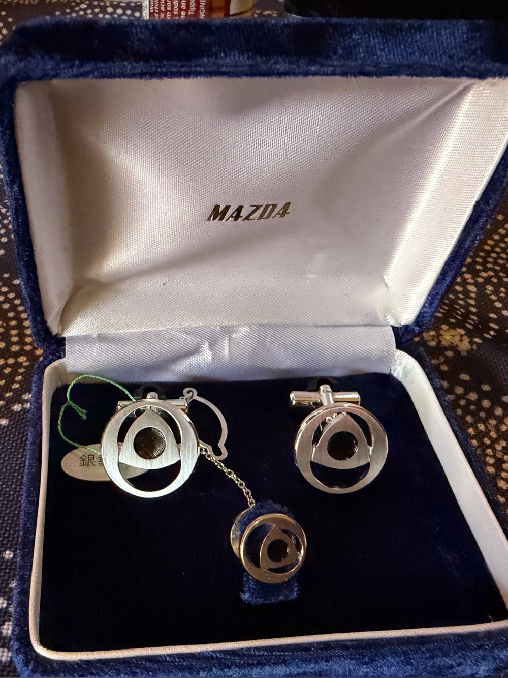 Mazda Silver Circular Cufflinks and Tie Tack Set